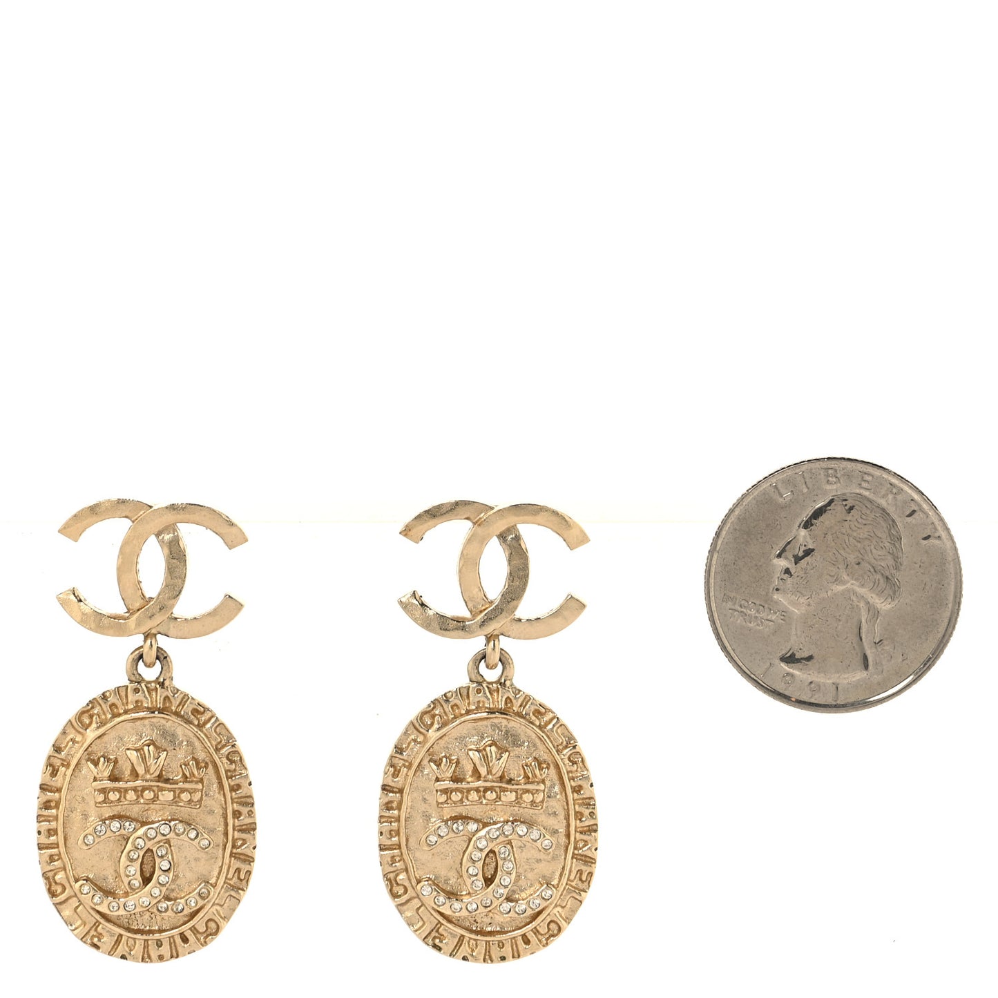 Crystal CC Medallion Drop Earrings Gold