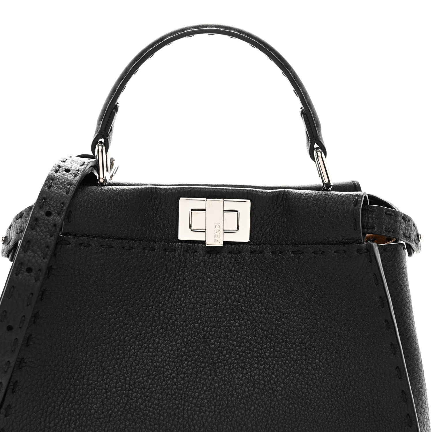 Fendi Cuoio Romano Selleria Bi-Color Mini Peekaboo Iconic Satchel Black Mou 7 of 10