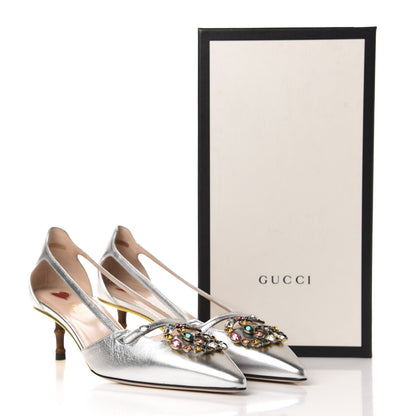 Gucci Metallic Nappa Bamboo Crystal Double G Low Heel Pumps 40 Argento 10 of 10