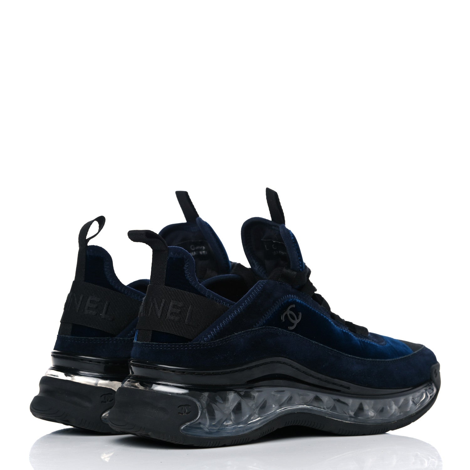 Chanel Suede Calfskin Velvet Grosgrain CC Sneakers 38 Navy Blue Black 4 of 8