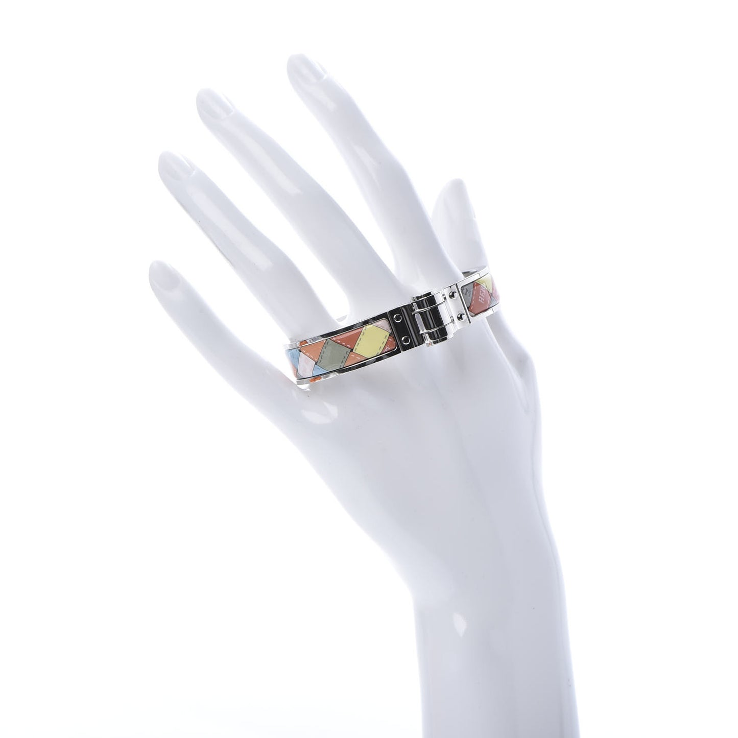 Enamel Printed Narrow Bolduc Au Carre Hinged Bracelet S Romantique