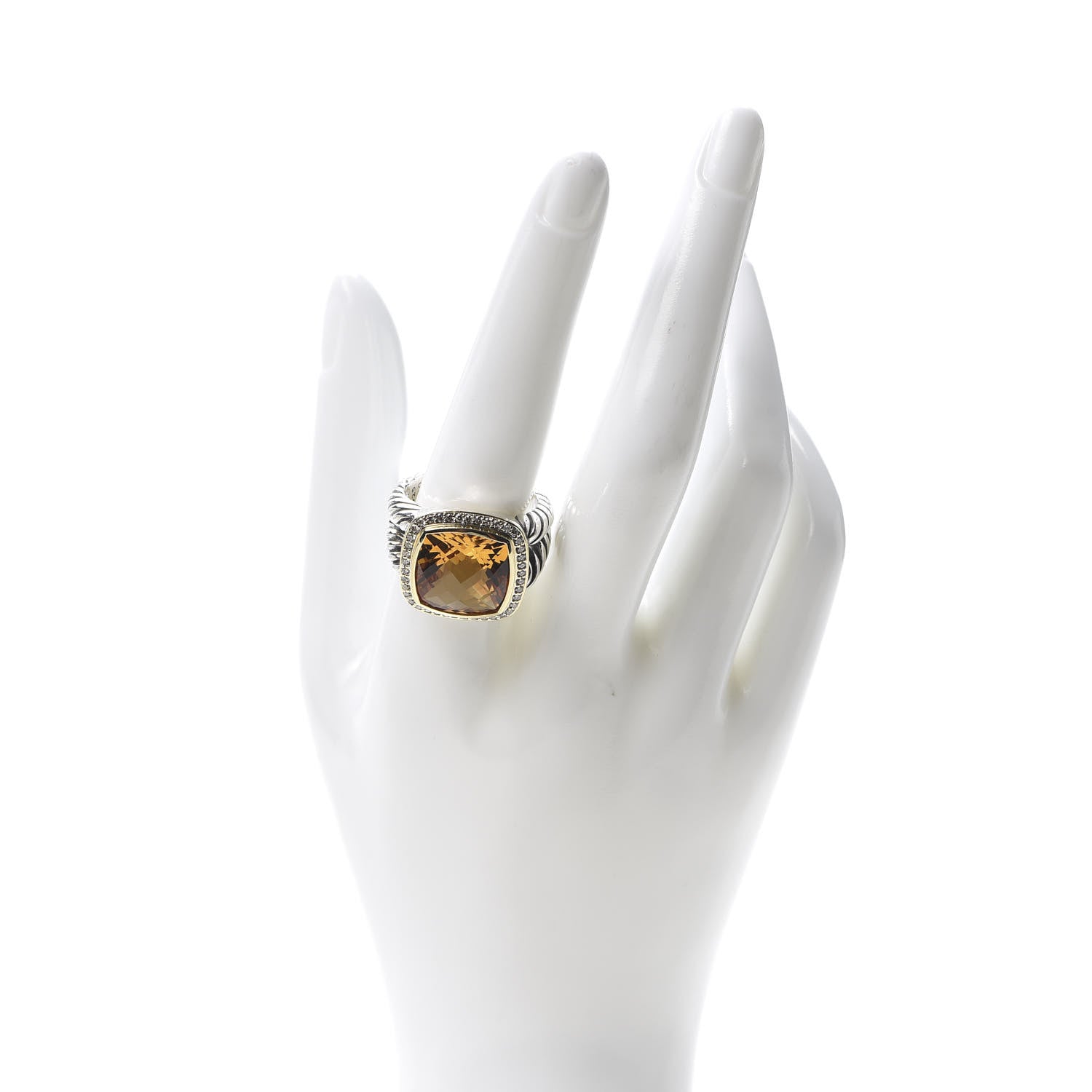 David Yurman Sterling Silver 18K Yellow Gold Diamond Citrine 14mm Albion Ring 62 10 2 of 5