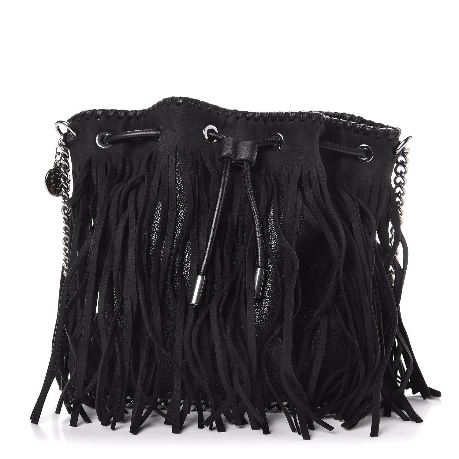 Stella McCartney Shaggy Deer Fringe Falabella Bucket Bag Black 1 of 7