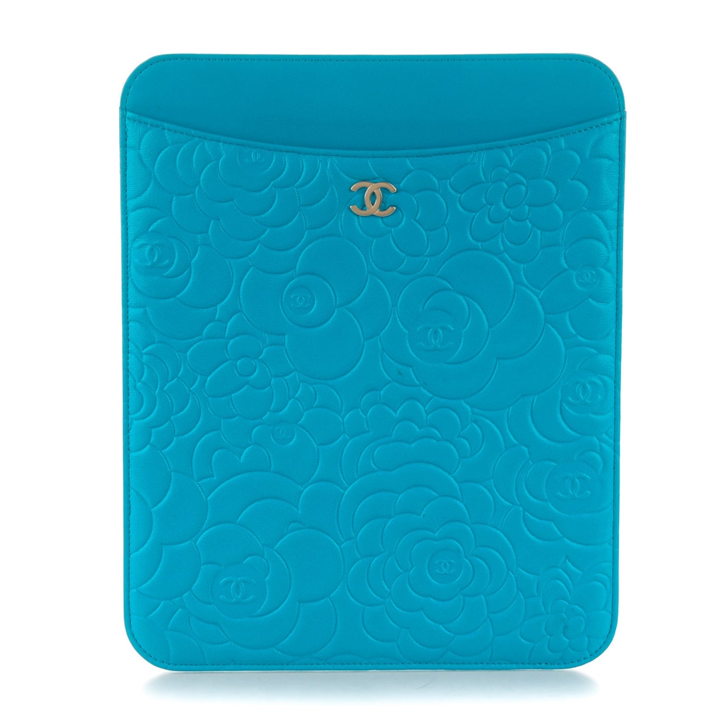 Lambskin Camellia Embossed iPad Case Turquoise