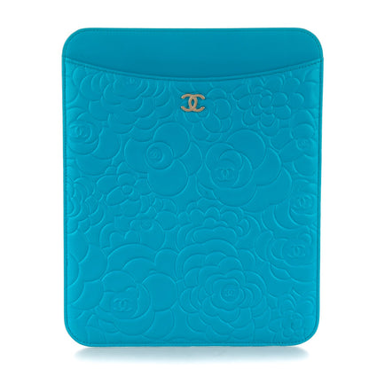Chanel Lambskin Camellia Embossed iPad Case Turquoise 1 of 8
