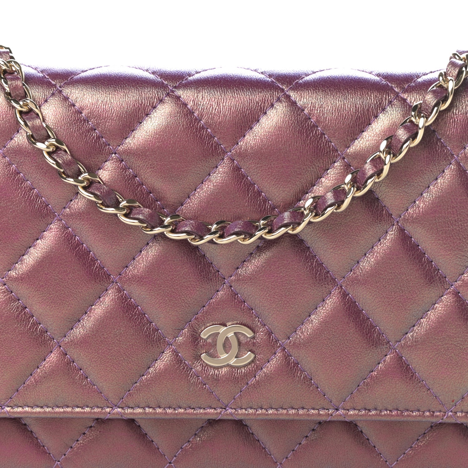 Chanel Iridescent Lambskin Quilted Wallet On Chain WOC Purple 9 of 12