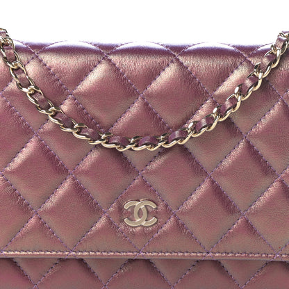 Chanel Iridescent Lambskin Quilted Wallet On Chain WOC Purple 9 of 12