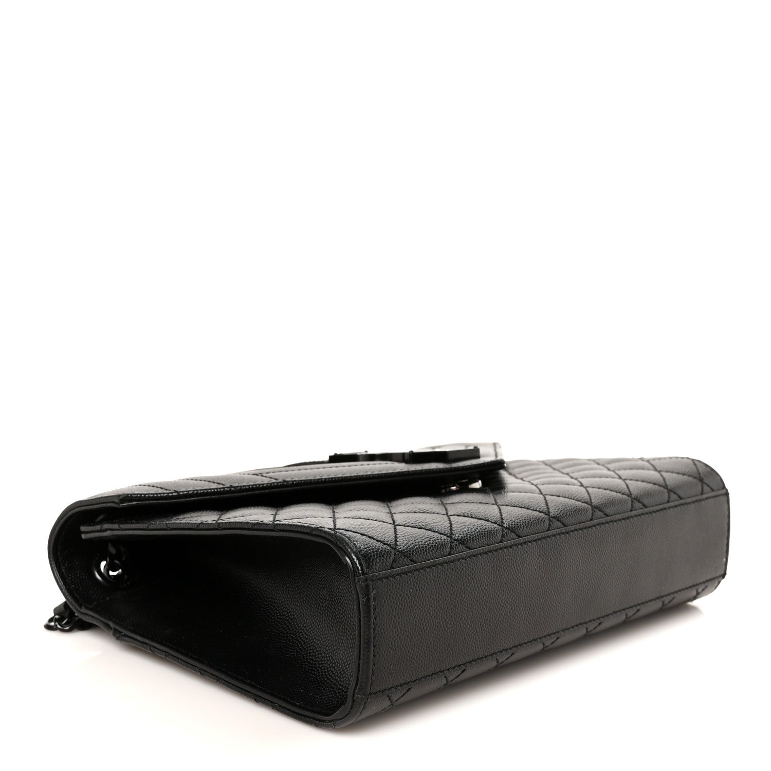 Saint Laurent Grain De Poudre Textured Mixed Matelasse Triquilt Medium Monogram Monochrome Satchel Black 4 of 12