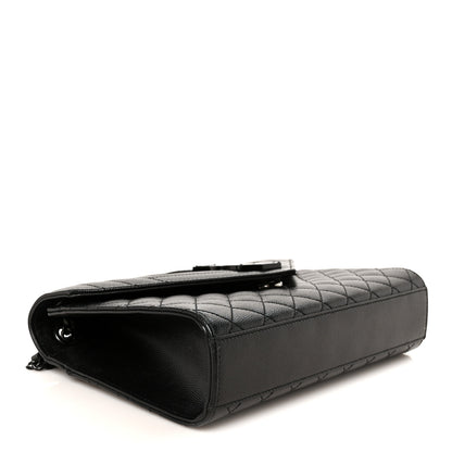 Saint Laurent Grain De Poudre Textured Mixed Matelasse Triquilt Medium Monogram Monochrome Satchel Black 4 of 12