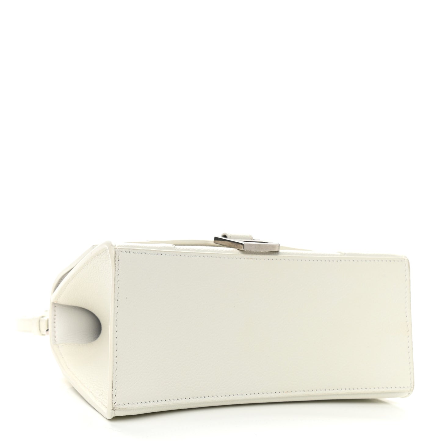 Grained Calfskin Small Hourglass Top Handle Bag White