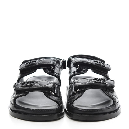 Chanel Lambskin Velcro Dad Sandals 36 Black 2 of 9