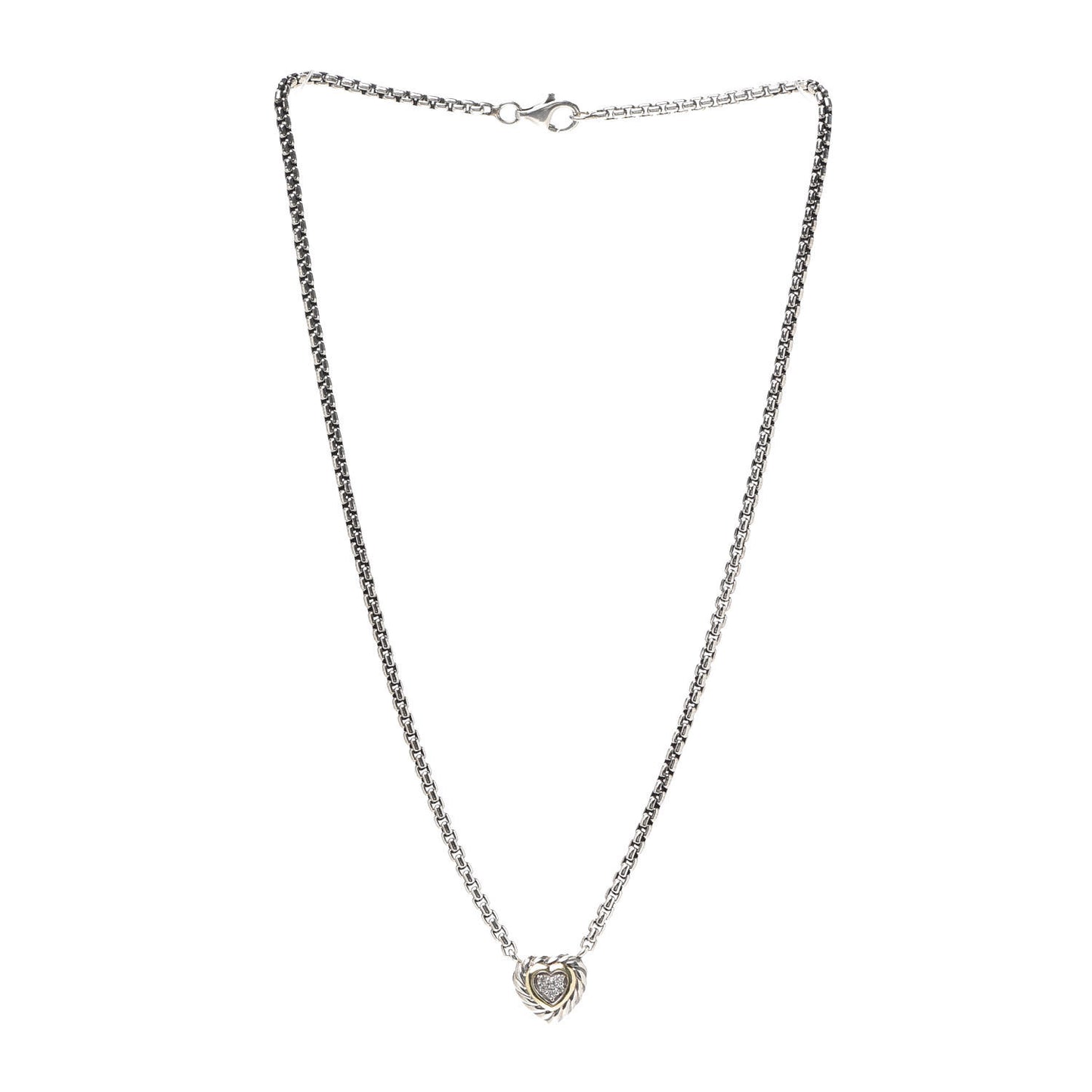 Sterling Silver 18K Yellow Gold Diamond Pave Cable Heart Pendant Necklace