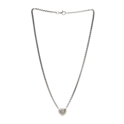 David Yurman Sterling Silver 18K Yellow Gold Diamond Pave Cable Heart Pendant Necklace 3 of 5