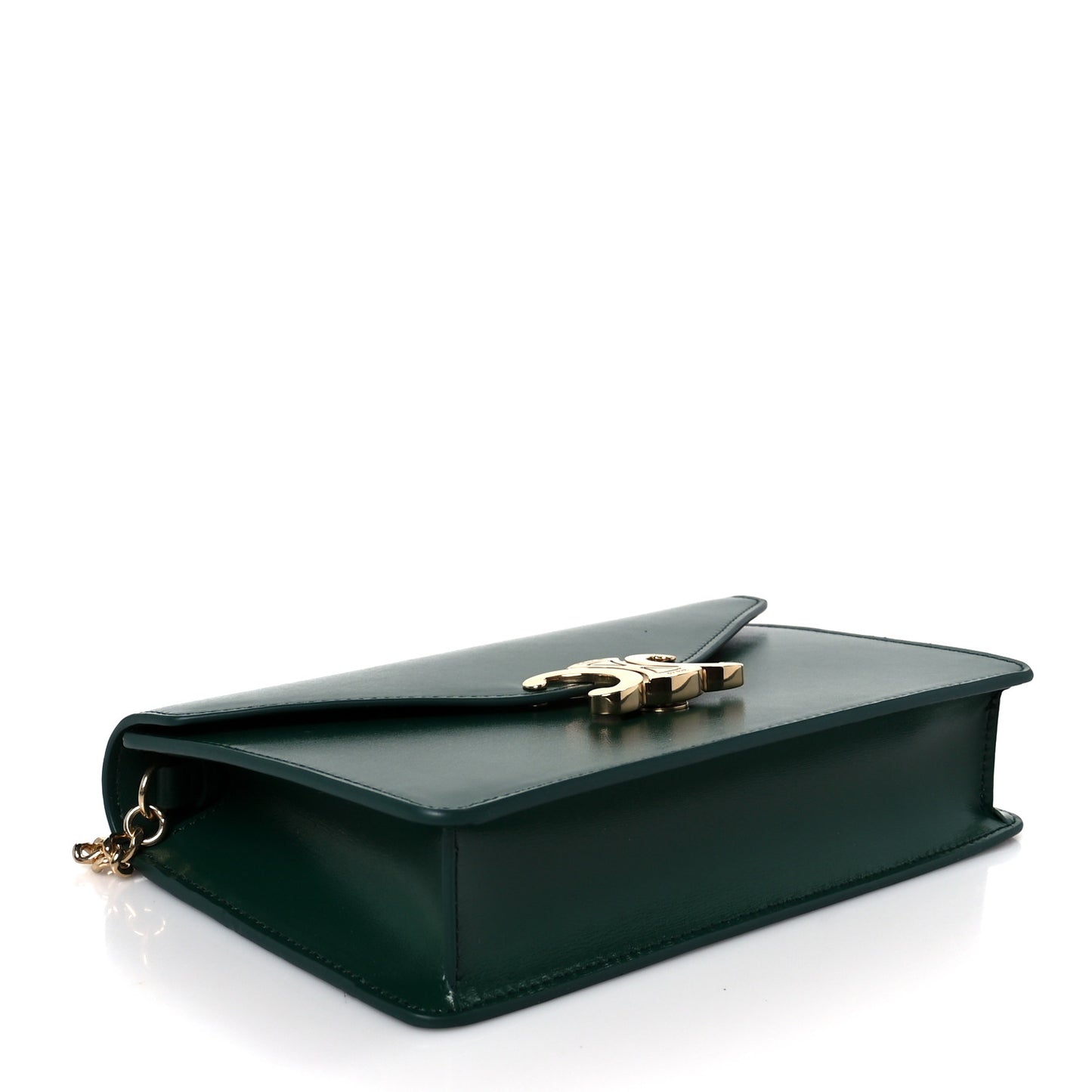 Shiny Calfskin Triomphe Margo Wallet on Chain Racing Green