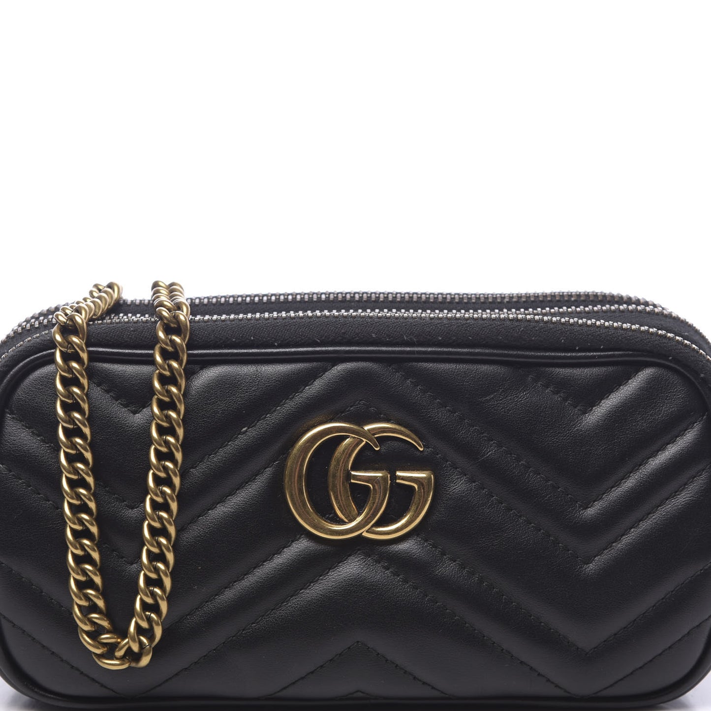 Calfskin Matelasse Mini GG Marmont Chain Crossbody Bag Black