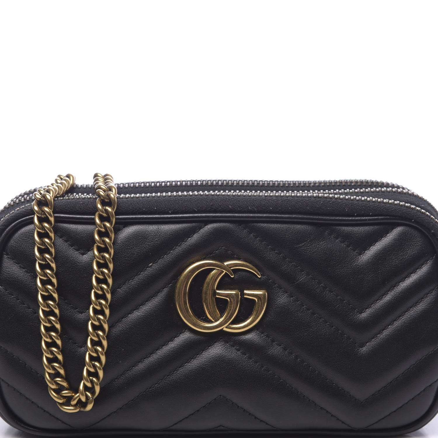 Gucci Calfskin Matelasse Mini GG Marmont Chain Crossbody Bag Black 10 of 12