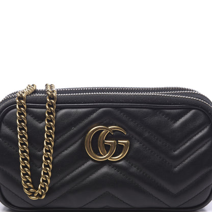 Gucci Calfskin Matelasse Mini GG Marmont Chain Crossbody Bag Black 10 of 12