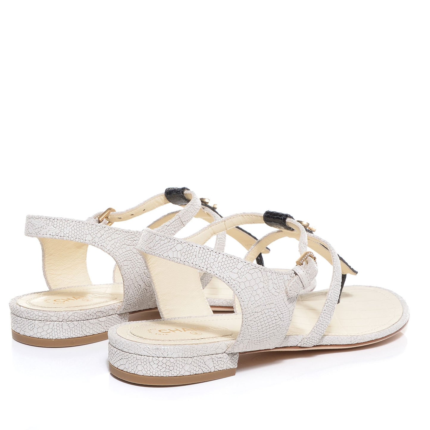 Calfskin Pearl CC Sandals 38 Black White