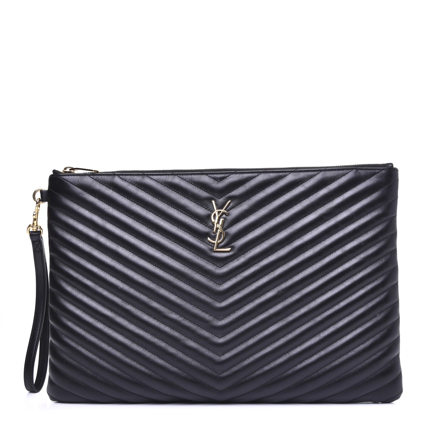 Calfskin Matelasse Chevron Monogram Document Holder Black