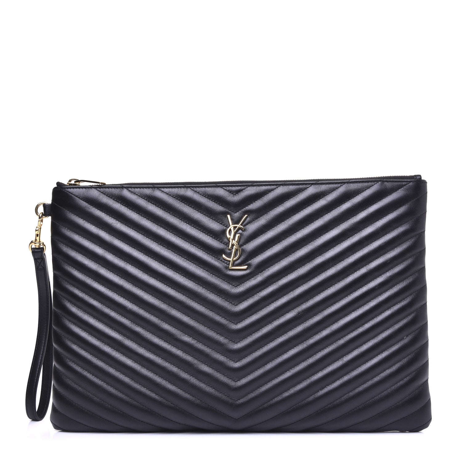 Saint Laurent Calfskin Matelasse Chevron Monogram Document Holder Black 1 of 12