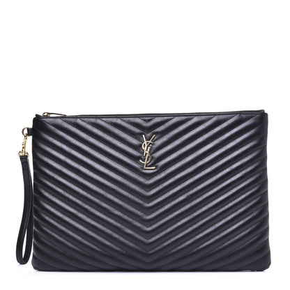 Saint Laurent Calfskin Matelasse Chevron Monogram Document Holder Black 1 of 12