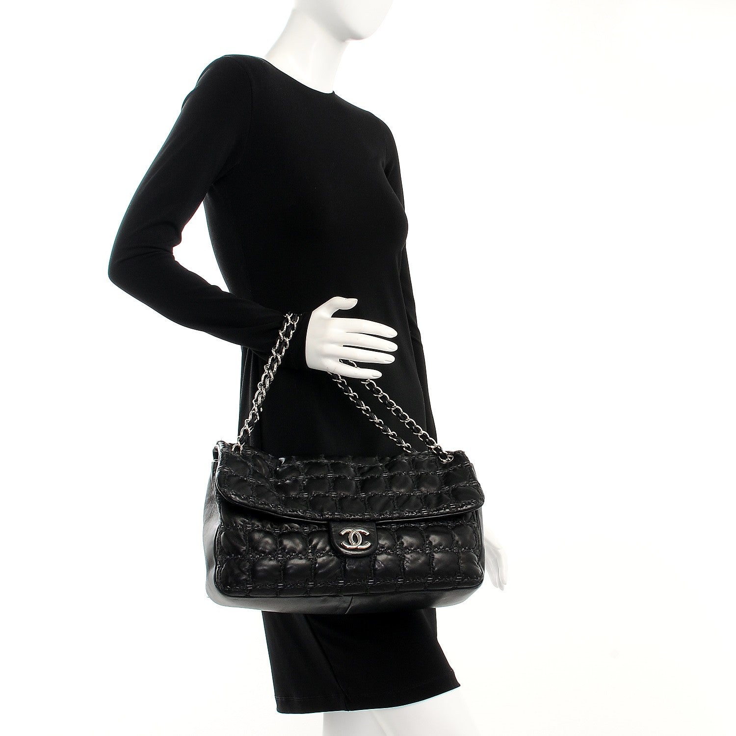 Chanel Lambskin Tweed Double Stitch Maxi Flap Black 2 of 8
