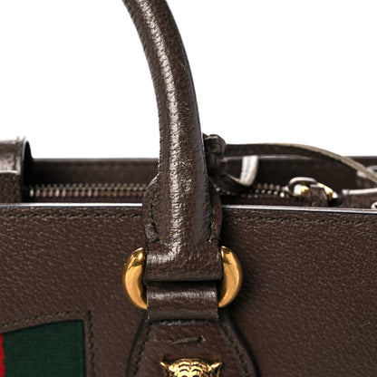 Gucci Grained Calfskin Web Large Animalier Top Handle Tote Brown 14 of 25