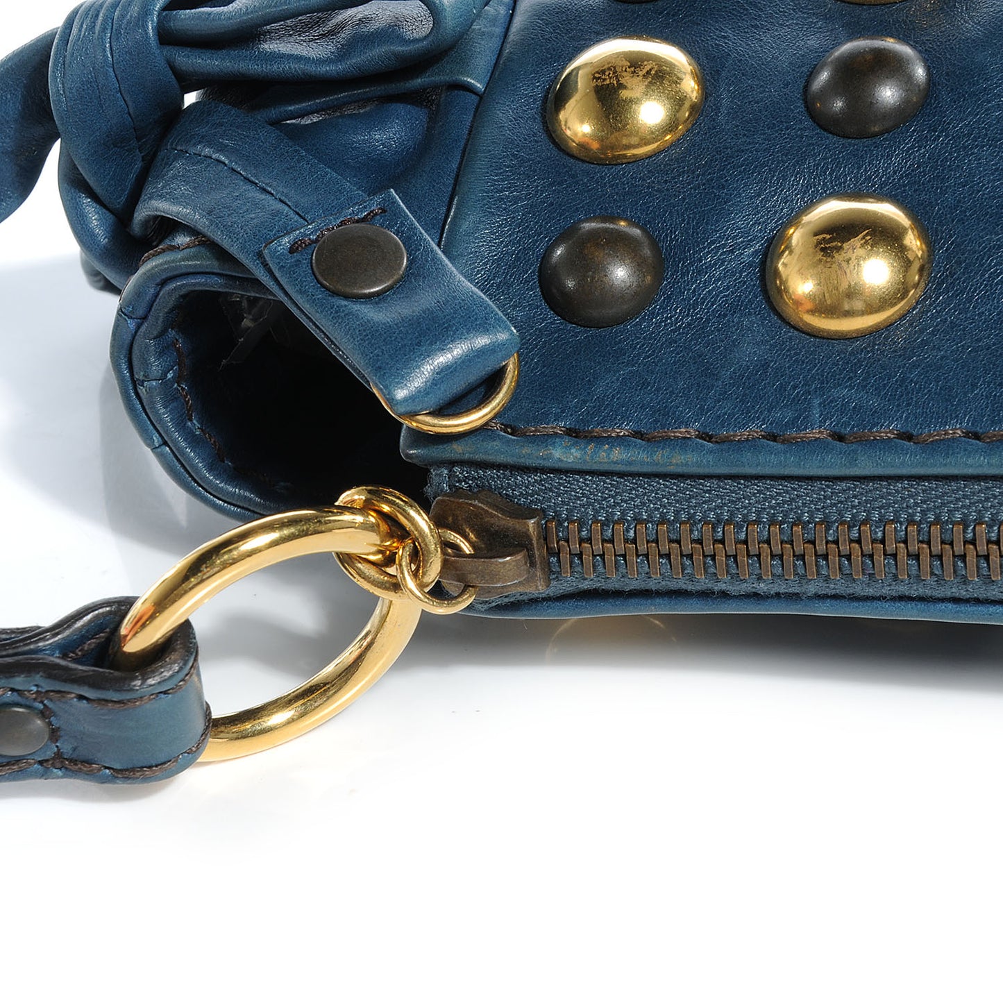 Leather Studded Babouska Clutch Ocean Blue