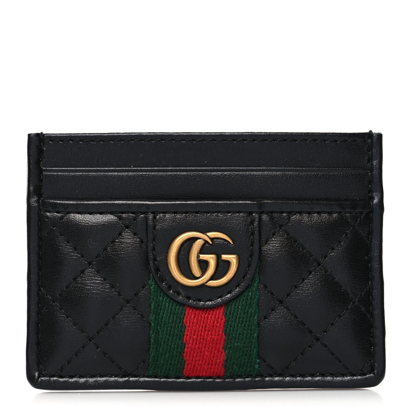 Calfskin Web Trapuntata Ophidia Card Holder Black
