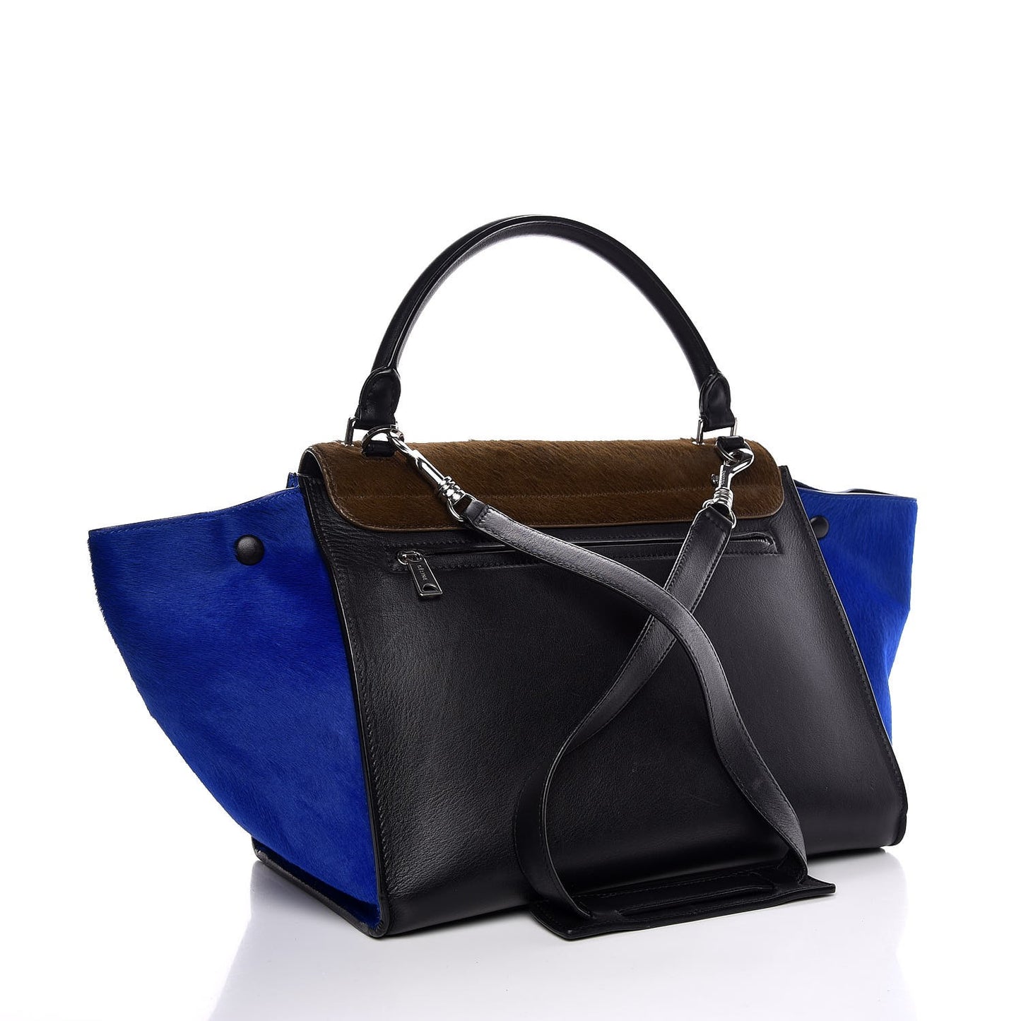 Pony Hair Smooth Calfskin Tri-color Medium Trapeze Cobalt