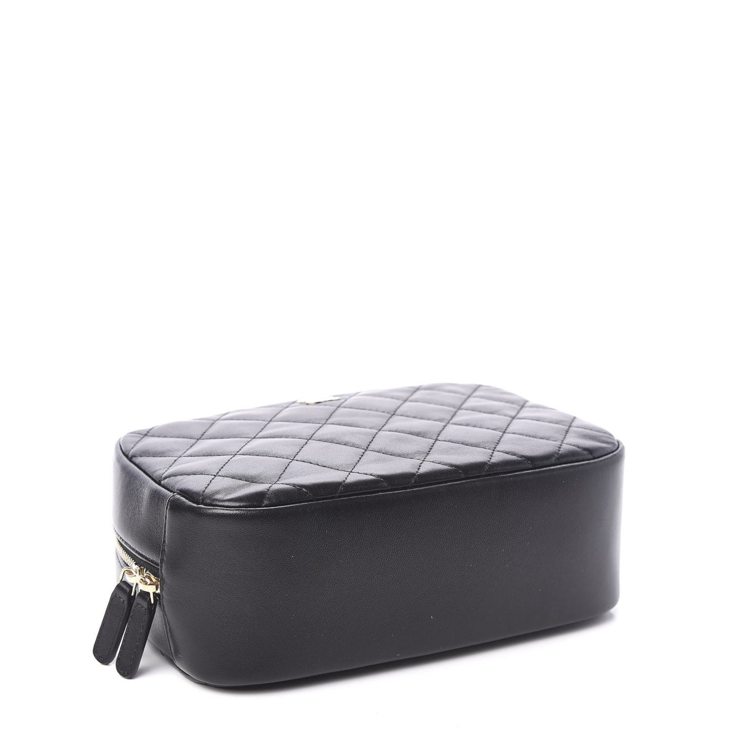 Lambskin Quilted Medium Curvy Pouch Cosmetic Case Black