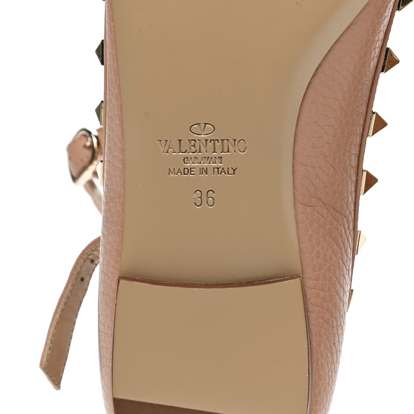 Pebbled Calfskin Rockstud Cage Ballerina Flats 36 Skin Sorbet