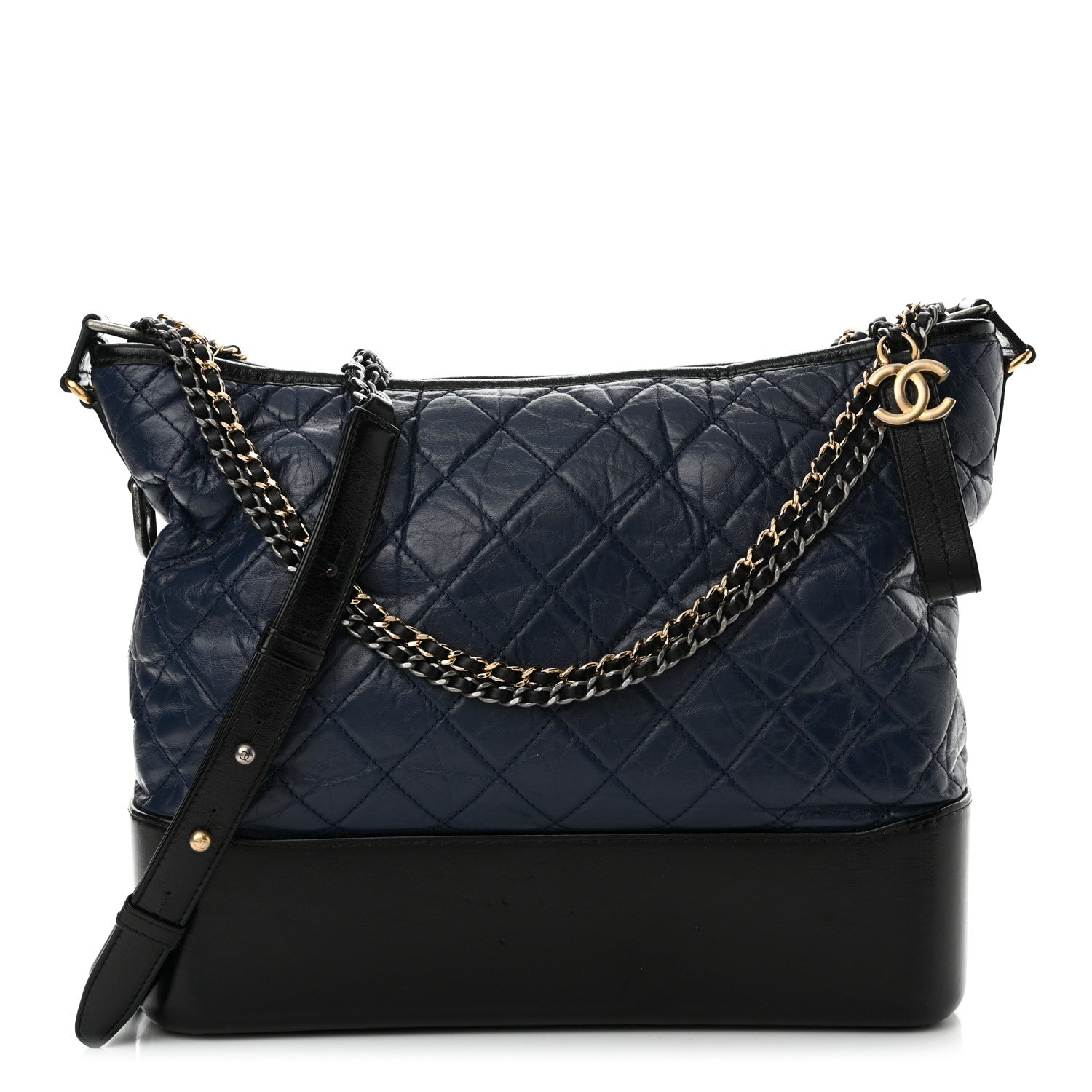 Chanel Aged Calfskin Quilted Large Gabrielle Hobo Navy Black 1 of 11