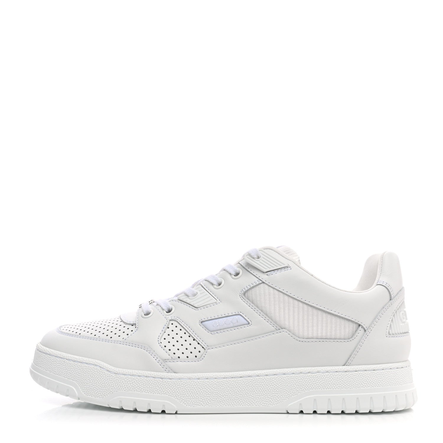 Gucci Calfskin Perforated Mens Interlocking G Sneakers 8 Great White 1 of 9