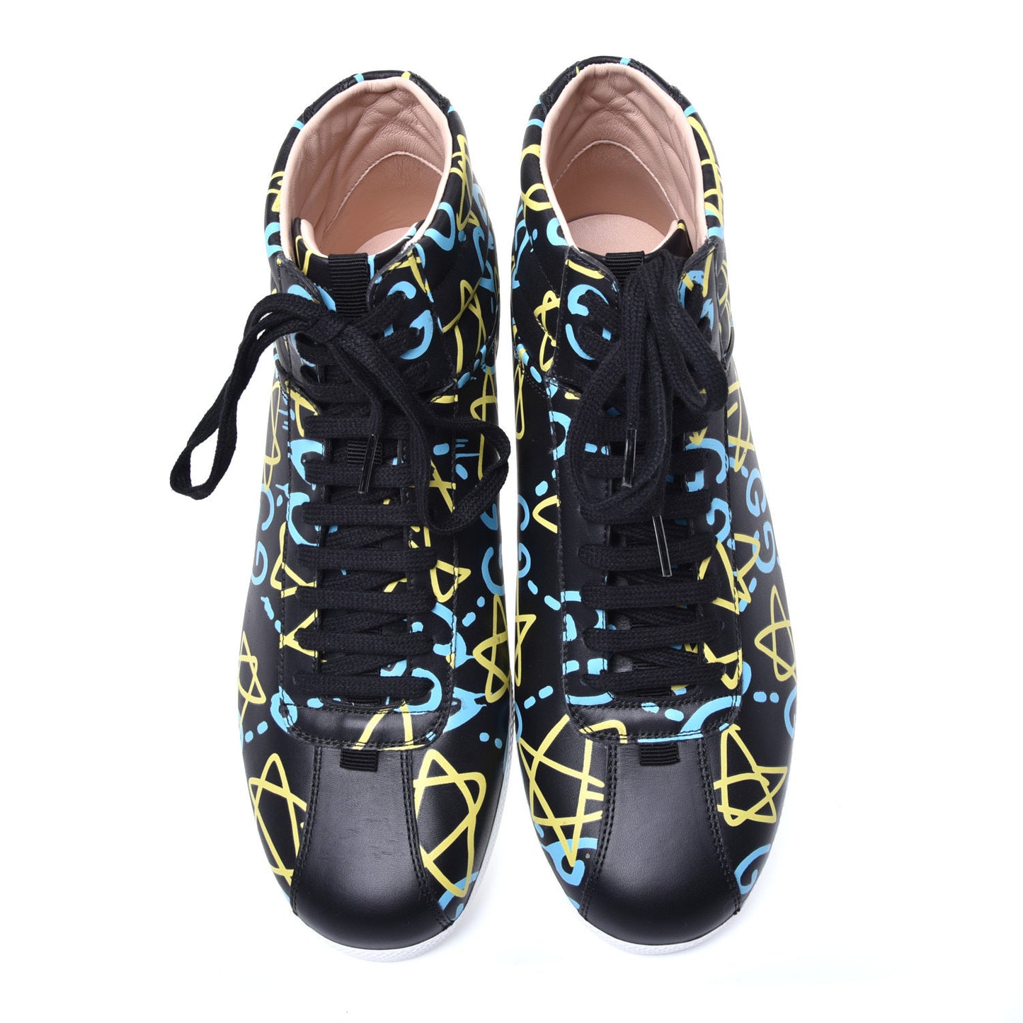 Calfskin GucciGhost Print Mens High Top Sneakers 9 Black New Acquamarine