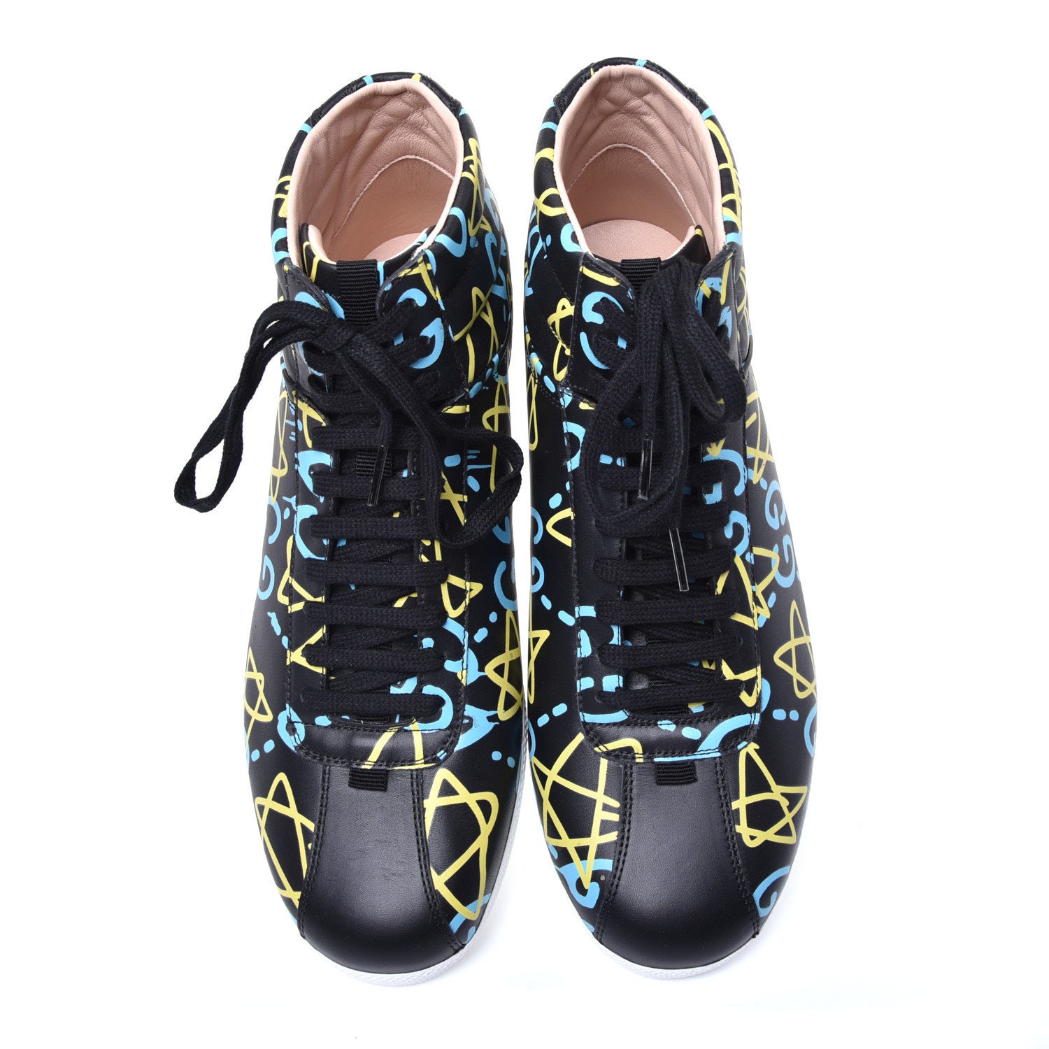 Gucci Calfskin GucciGhost Print Mens High Top Sneakers 9 Black New Acquamarine 5 of 10