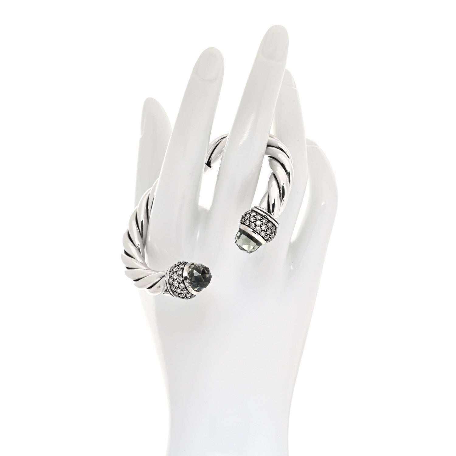 David Yurman Sterling Silver Diamond Prasiolite 10mm Moonlight Ice Bracelet 2 of 5