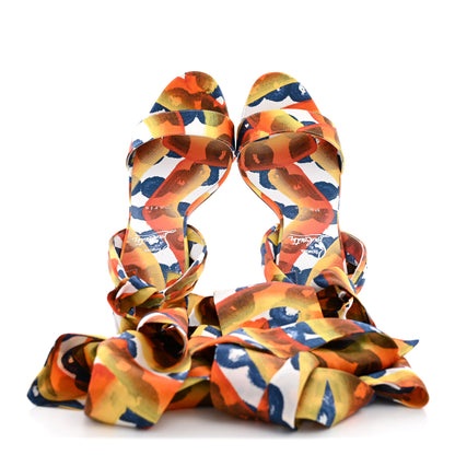 Christian Louboutin Crepe Satin Gaagal Miss Z Du Desert 100 Ankle Wrap Sandals 39.5 Multicolor Magma 2 of 8