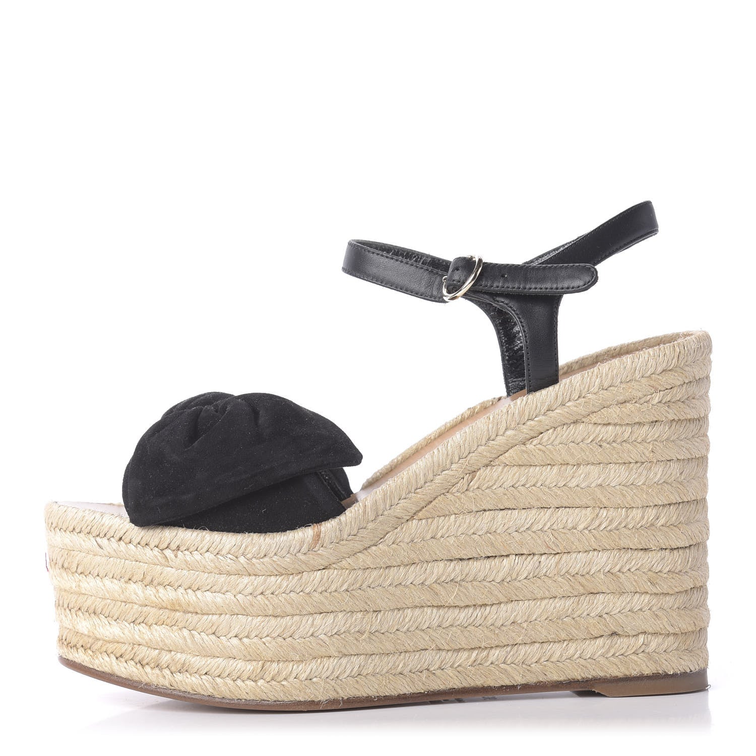 Valentino Garavani Suede Calfskin Tropical Bow Espadrille Platform Wedge Sandals 36 Black 1 of 12