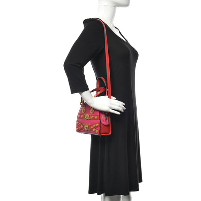 Versace Calfskin Small Medallion Tribute Bowling Bag Pink Red 2 of 9