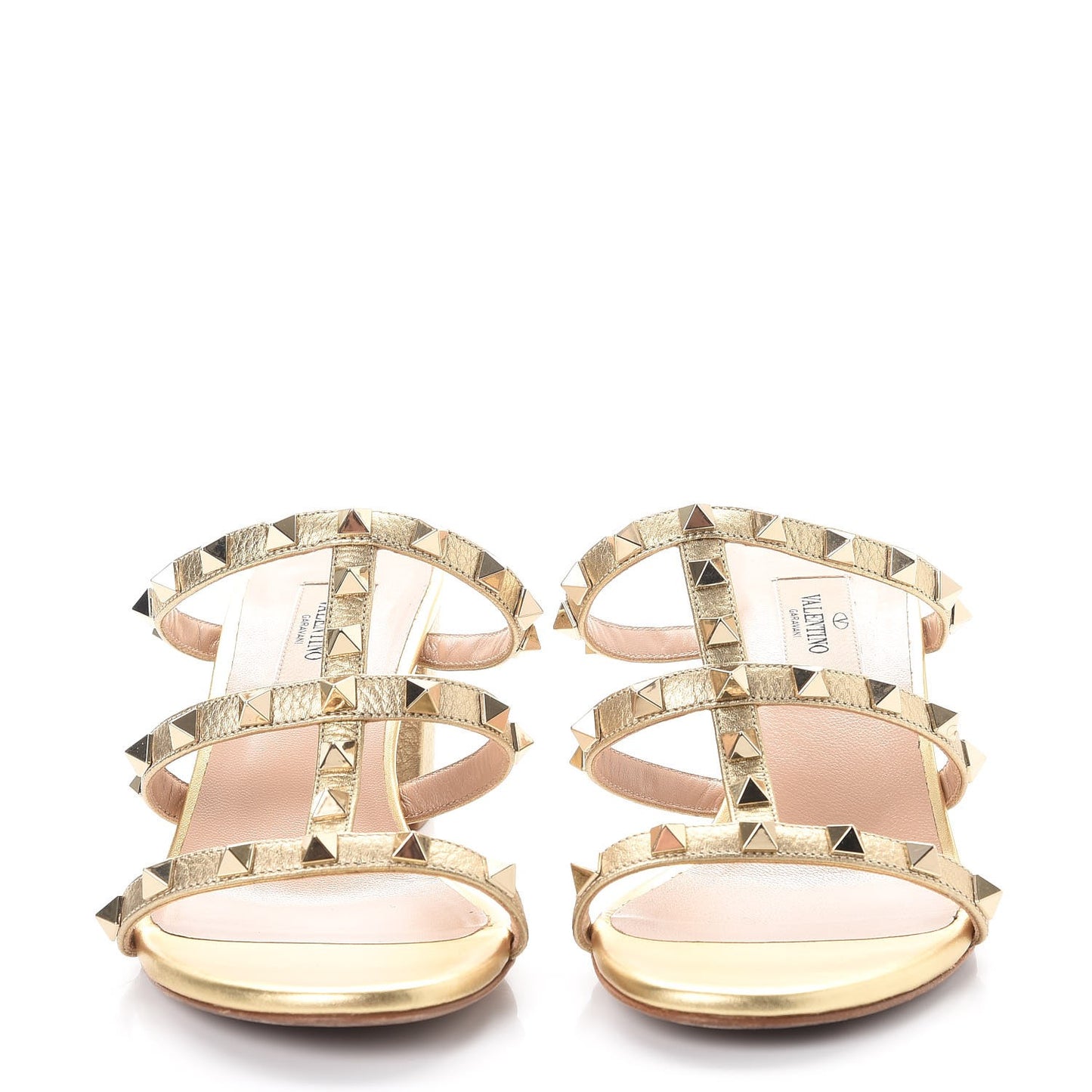 Metallic Pebbled Calfskin Rockstud 60mm Caged Slide Sandals 37 Skin