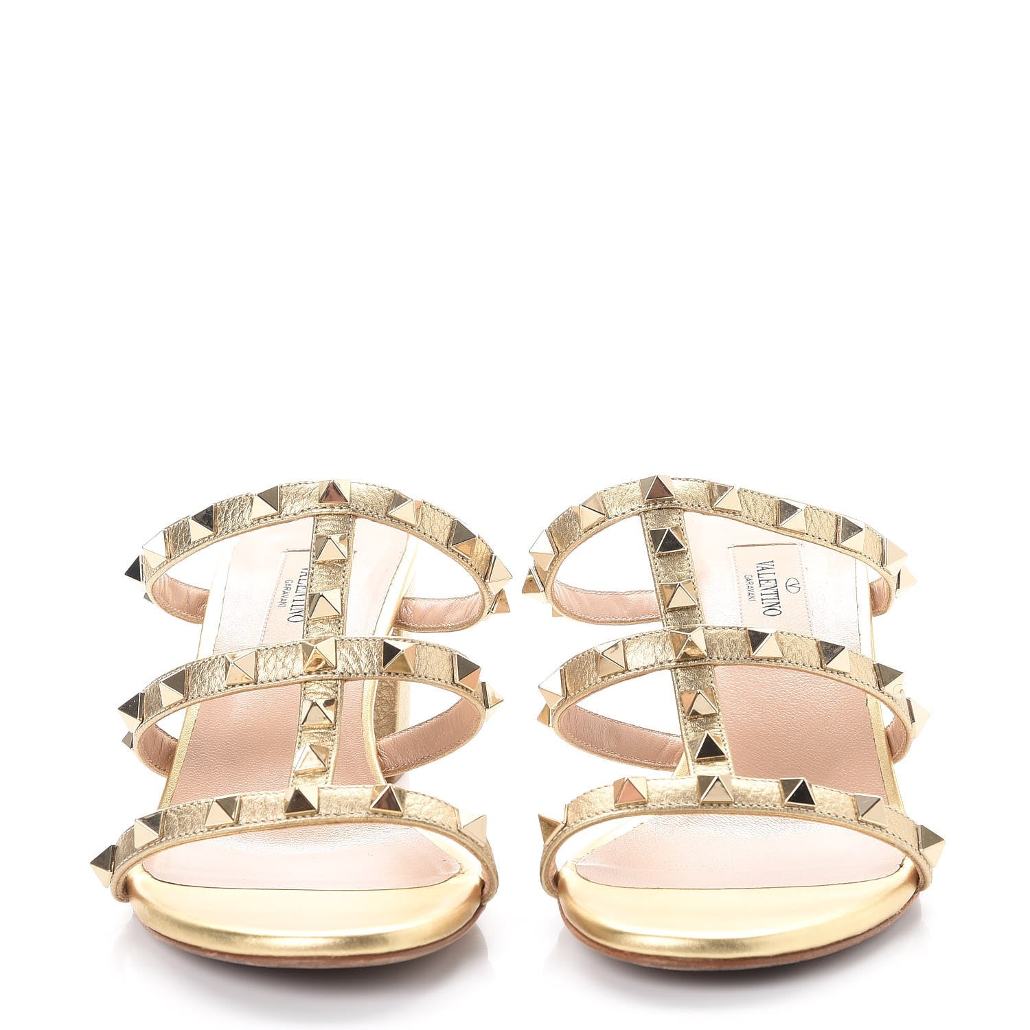 Valentino Garavani Metallic Pebbled Calfskin Rockstud 60mm Caged Slide Sandals 37 Skin 2 of 11
