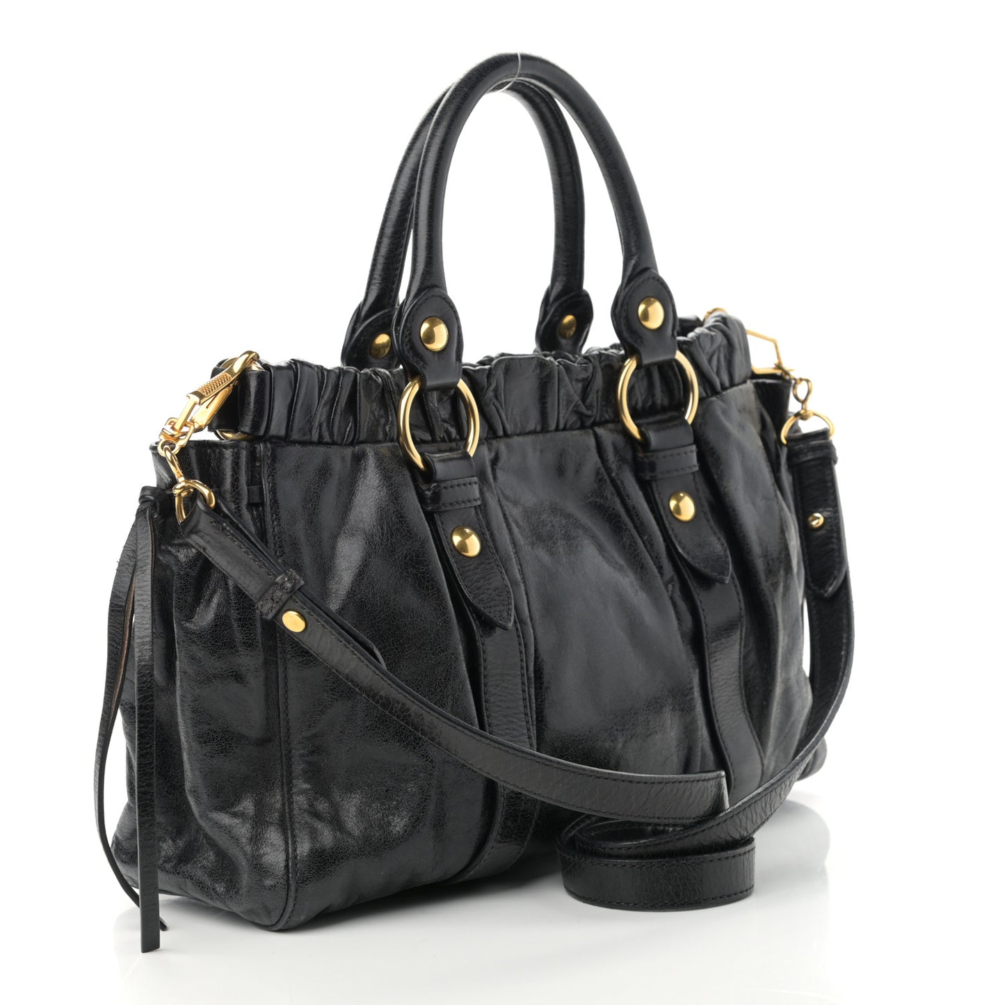Vitello Lux Gathered Tote Black