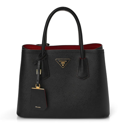 Prada Saffiano Cuir Small Double Bag Black Fuoco 1 of 8