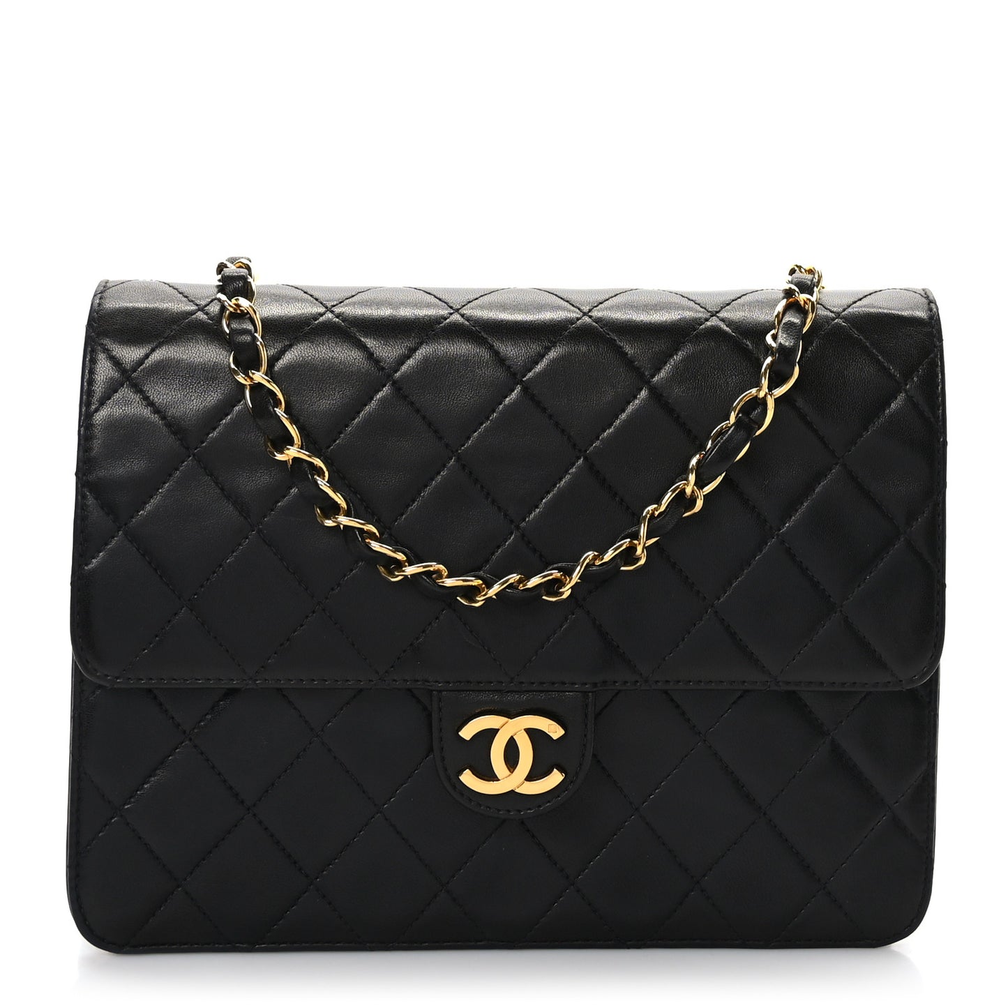 Lambskin Quilted Small Single Flap Black