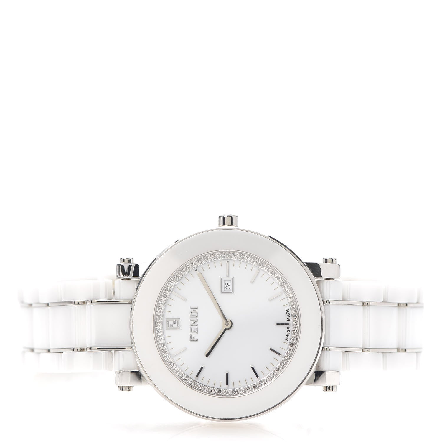 Fendi Stainless Steel Ceramic Diamond Bezel 38mm Round Quartz Watch White 2 of 12