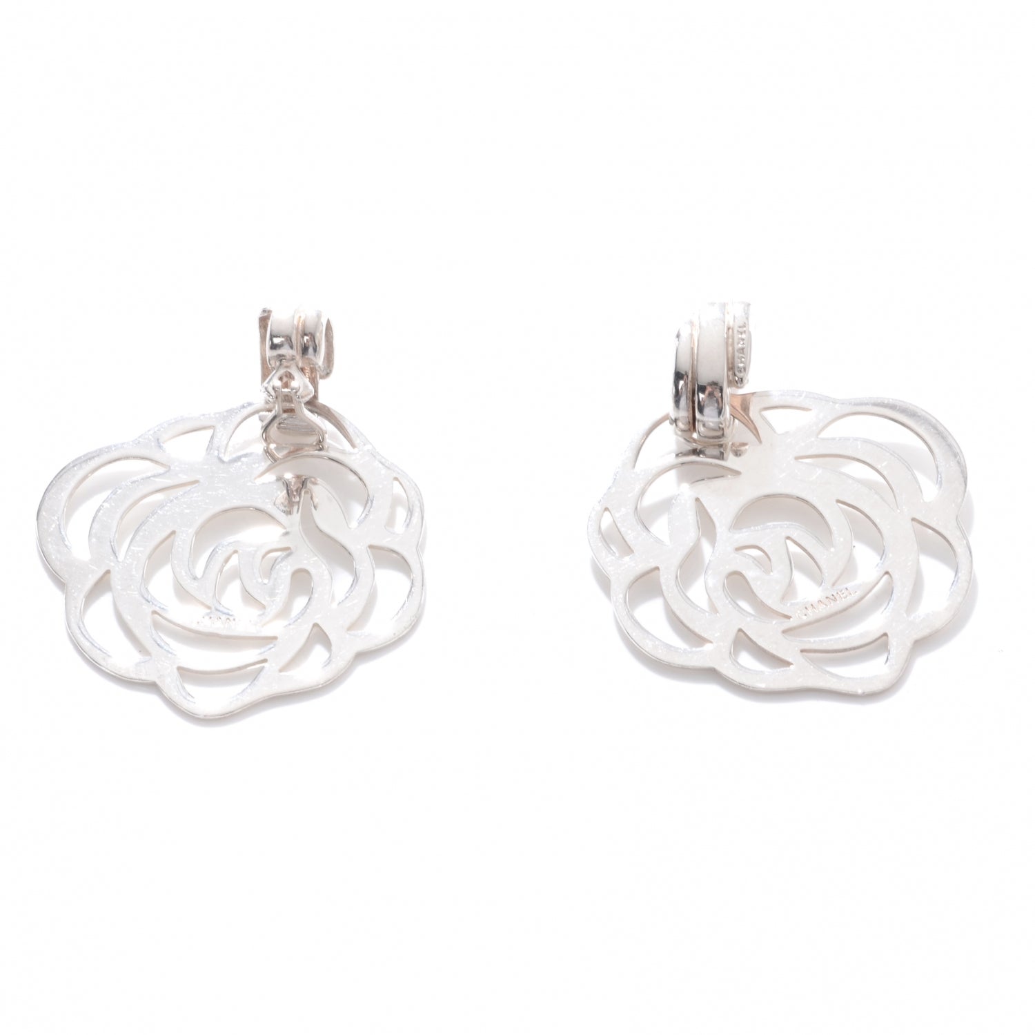 Chanel Sterling Silver Camellia Clip On Earrings 1 of 5