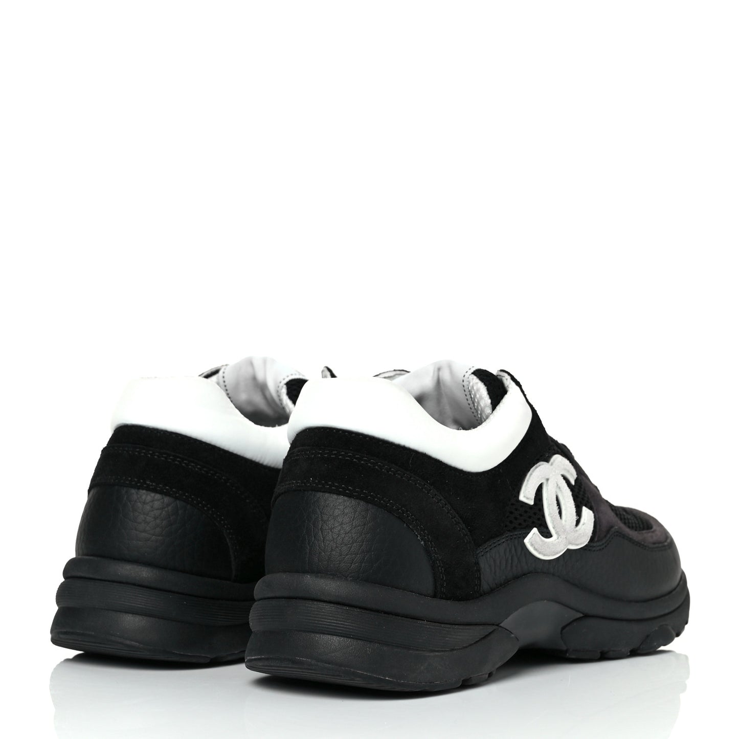 Mesh Suede Grained Calfskin Womens CC Sneakers 37.5 Black White