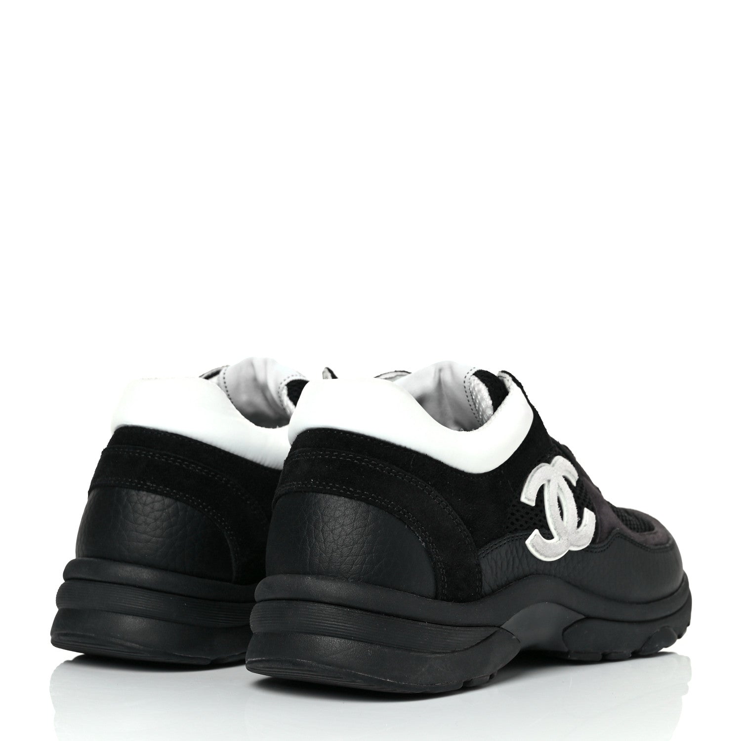 Chanel Mesh Suede Grained Calfskin Womens CC Sneakers 37.5 Black White 4 of 9