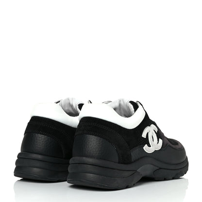 Chanel Mesh Suede Grained Calfskin Womens CC Sneakers 37.5 Black White 4 of 9